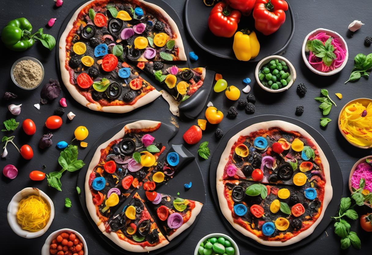 Image showing the final output answering the question: How do I create a colorful black dough pizza.