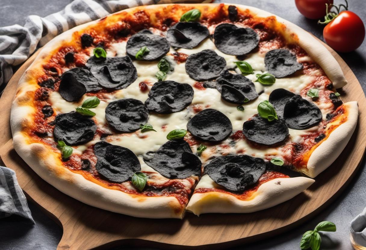 Image showing the final output answering the question: How do I make a cheesy black dough pizza.
