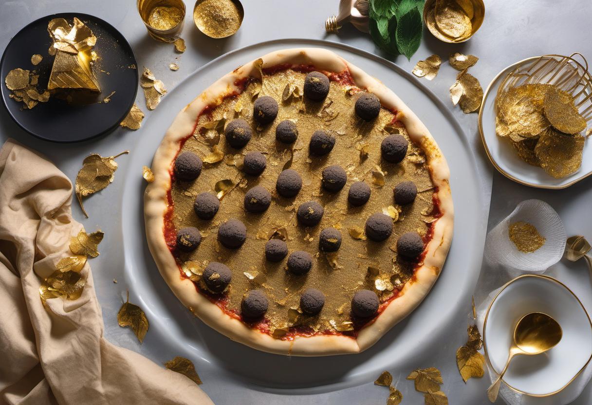 Image showing the final output answering the question: How do I make a gold leaf truffle pizza.