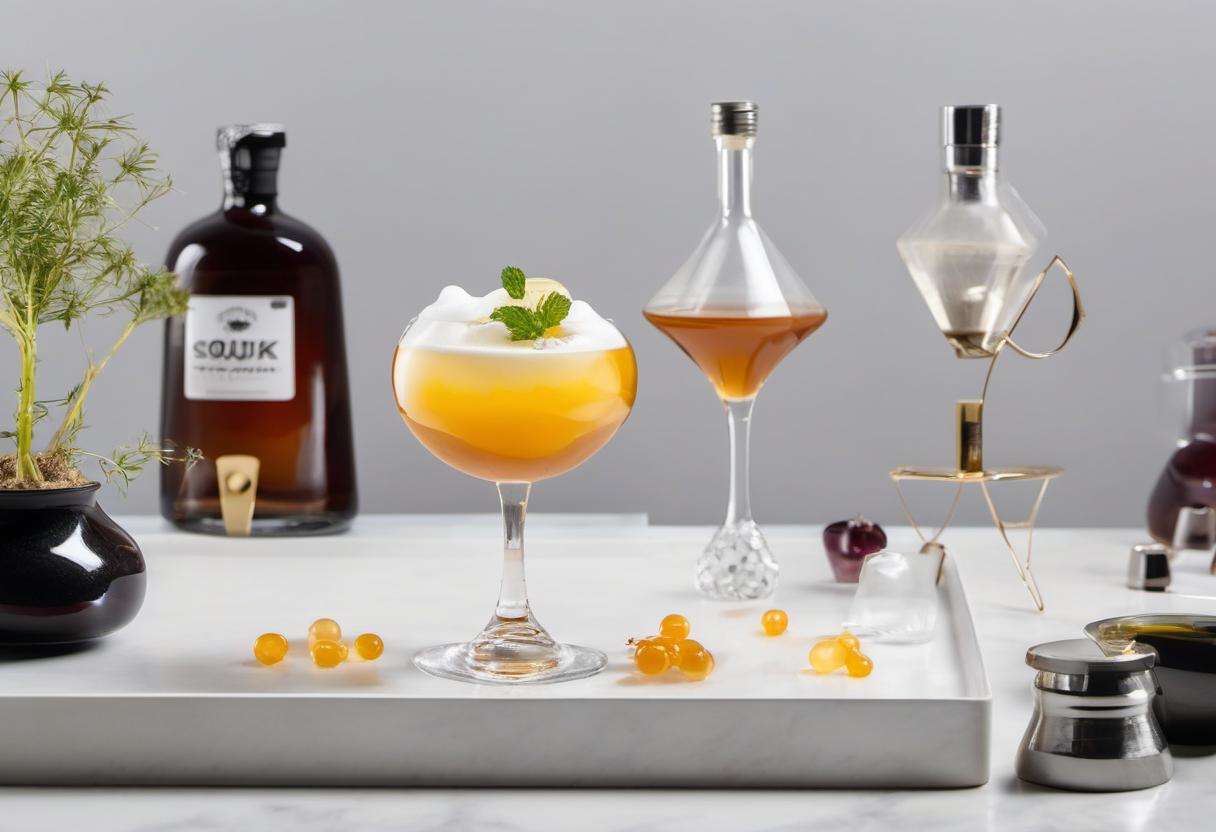 Image showing the final output answering the question: How do I make a Molecular Gastronomy Whiskey Sour.
