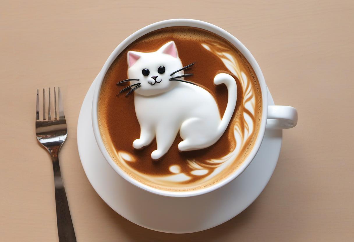 Image showing the final output answering the question: How do I design a 3D cat in my coffee cup.