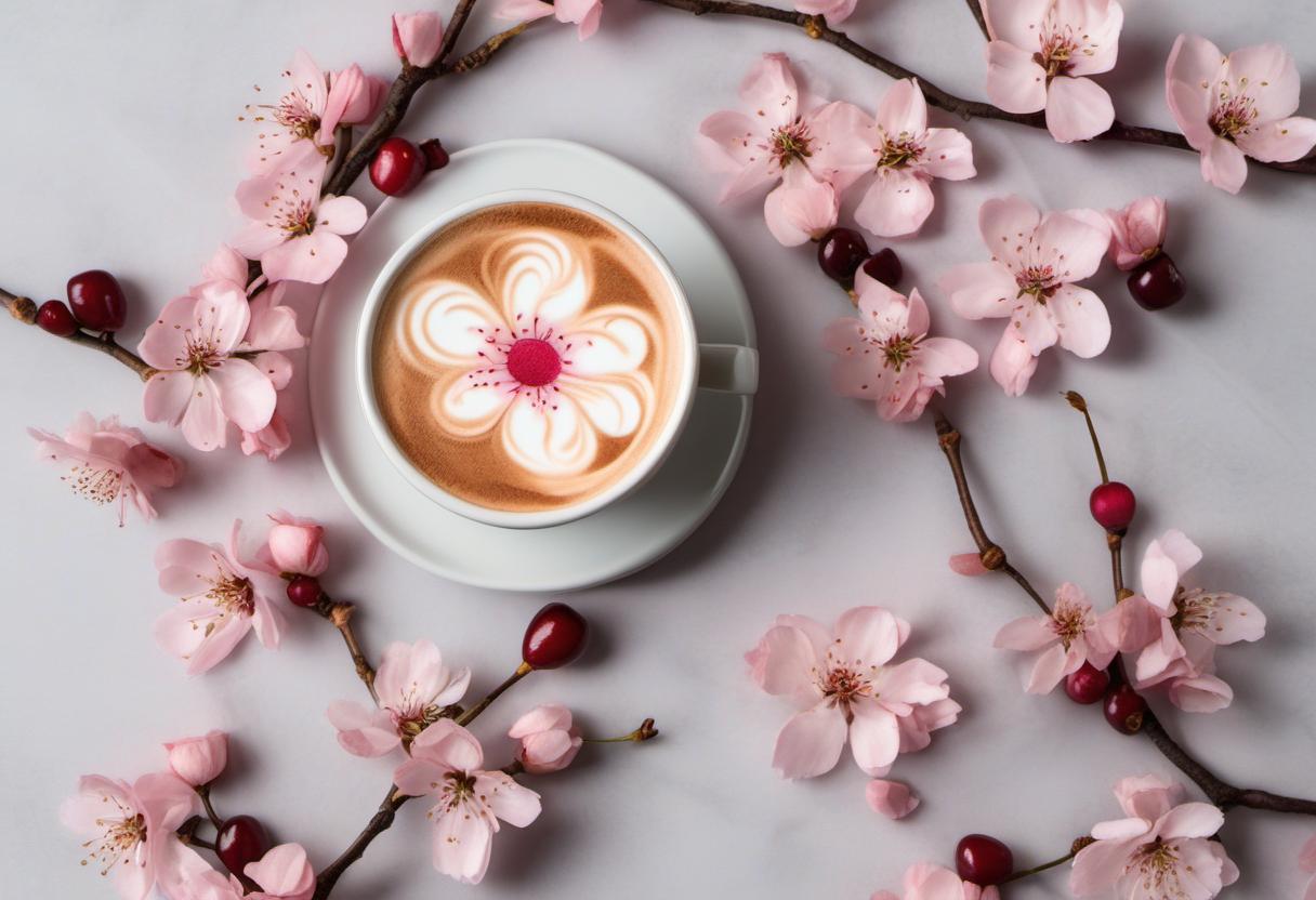 Image showing the final output answering the question: How do I create a cherry blossom latte.