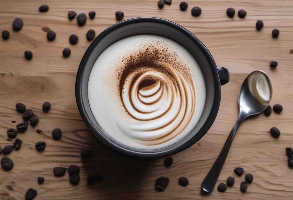 Image showing the final output answering the question: How do I froth milk for a Charcoal Latte.