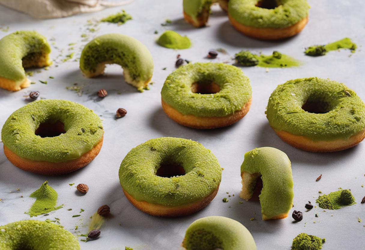 Image showing the final output answering the question: How do I create gourmet matcha green tea doughnuts.