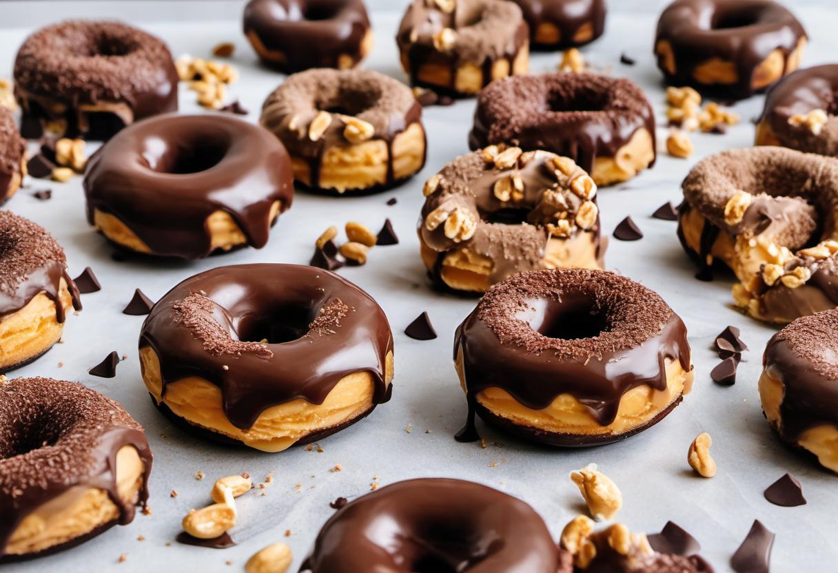 Image showing the final output answering the question: How do I prepare indulgent chocolate peanut butter doughnuts.