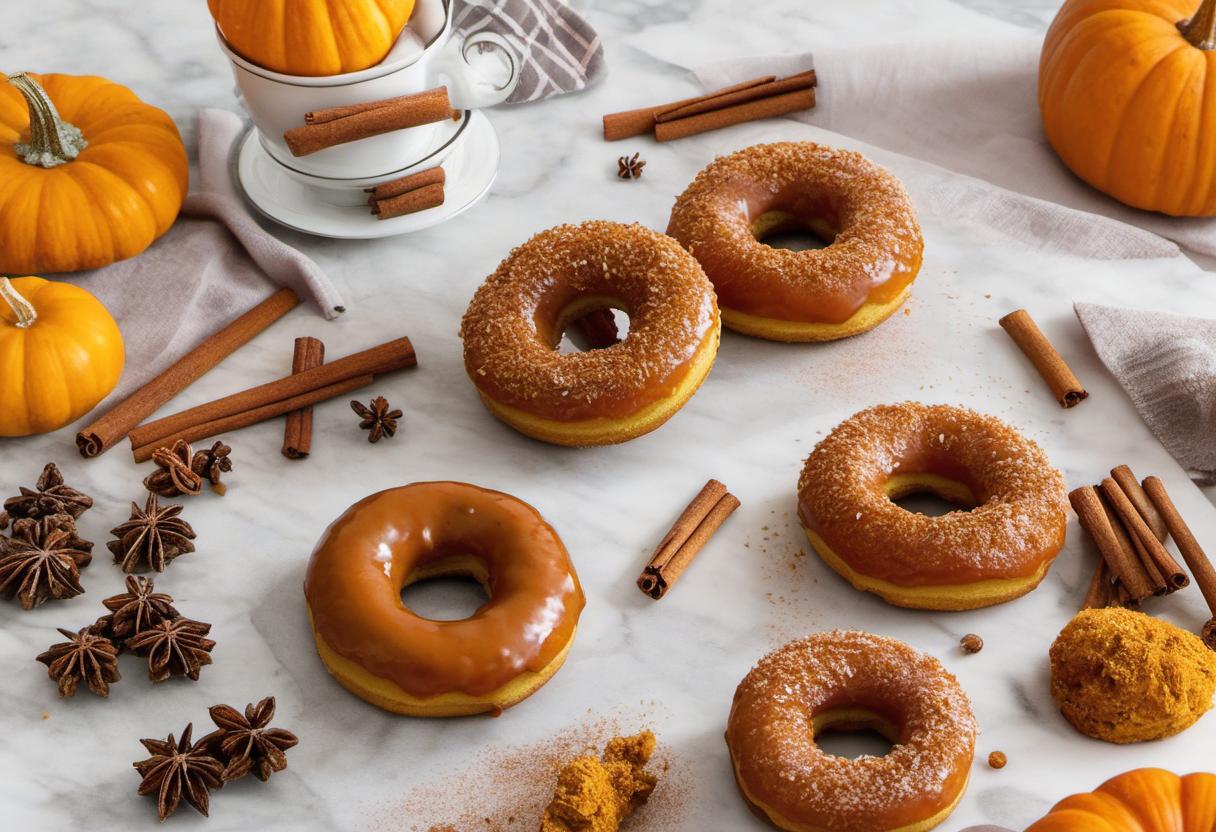 Image showing the final output answering the question: How do I bake festive pumpkin spice doughnuts.