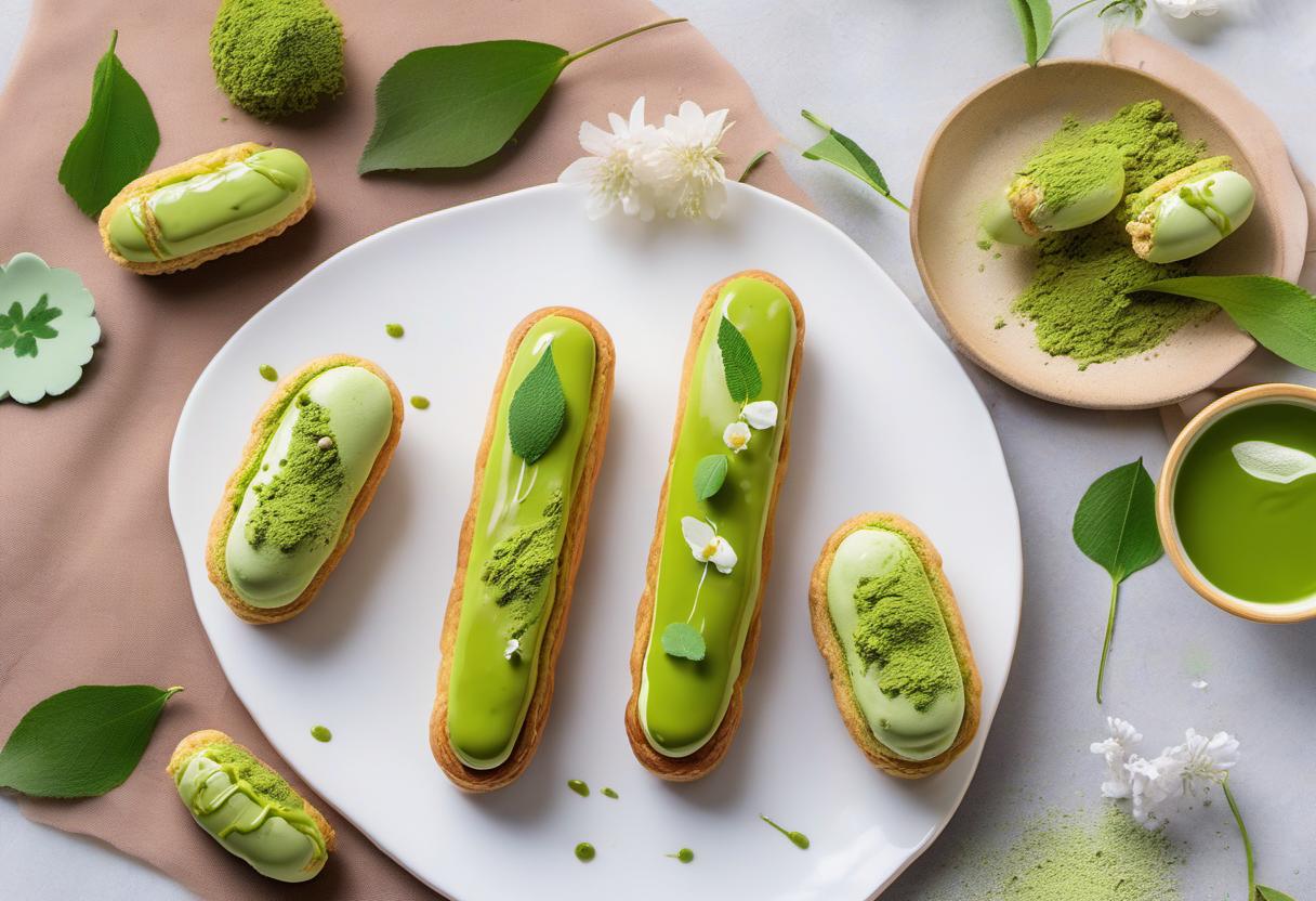 Image showing the final output answering the question: How do I create a Matcha Green Tea Eclair.