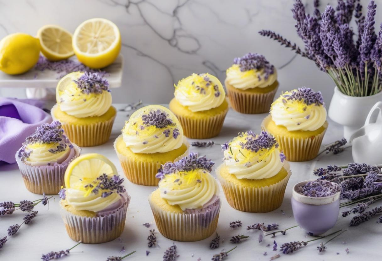 Image showing the final output answering the question: How do I make fancy lemon lavender cupcakes with a tangy twist.