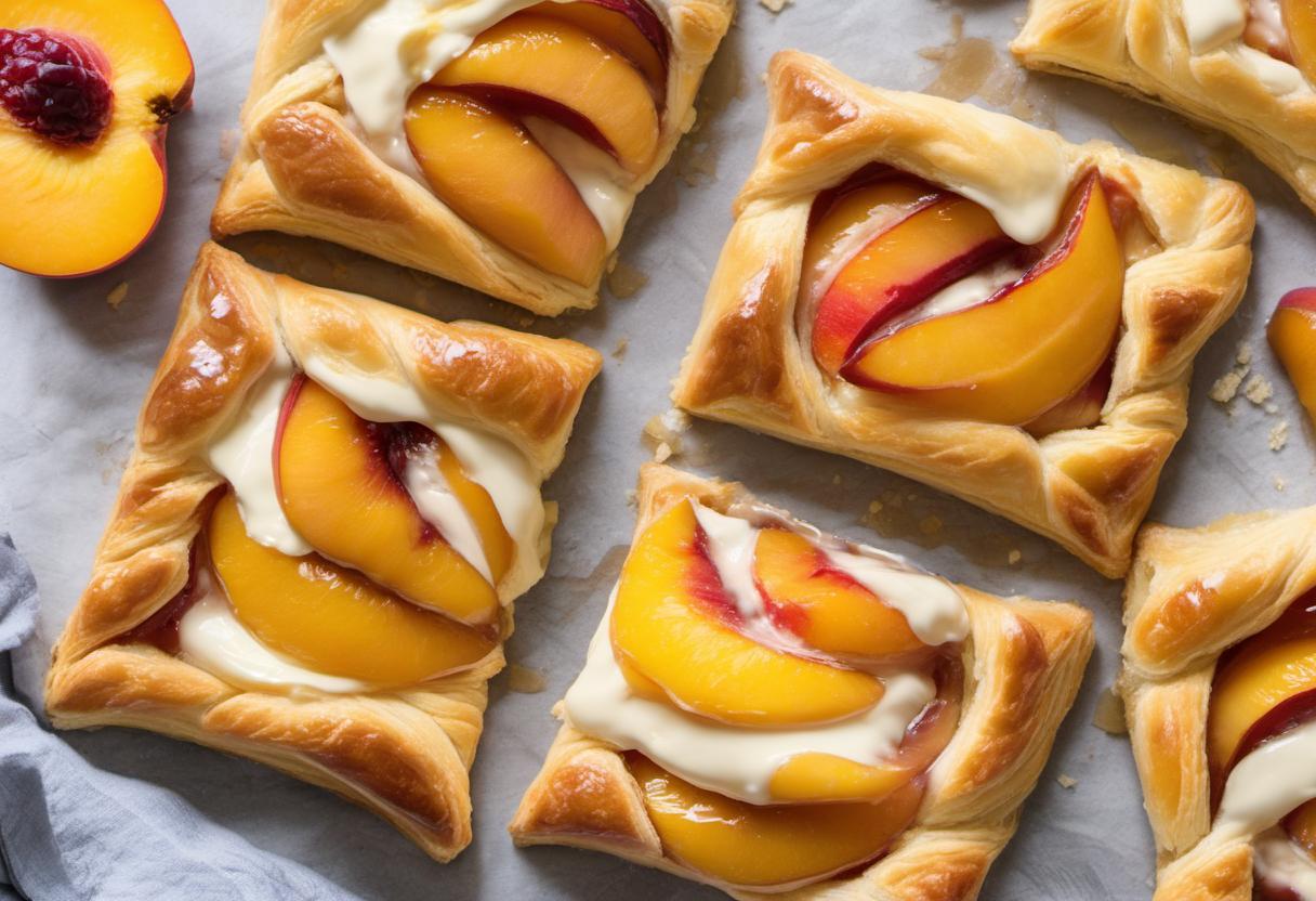 Image showing the final output answering the question: How do I craft a delicious peach and cream cheese danish pastry.
