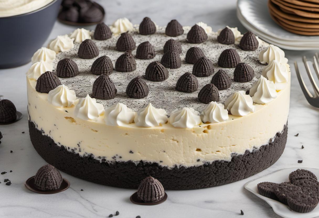 Image showing the final output answering the question: How do I make a Cookies and Cream Cheesecake.