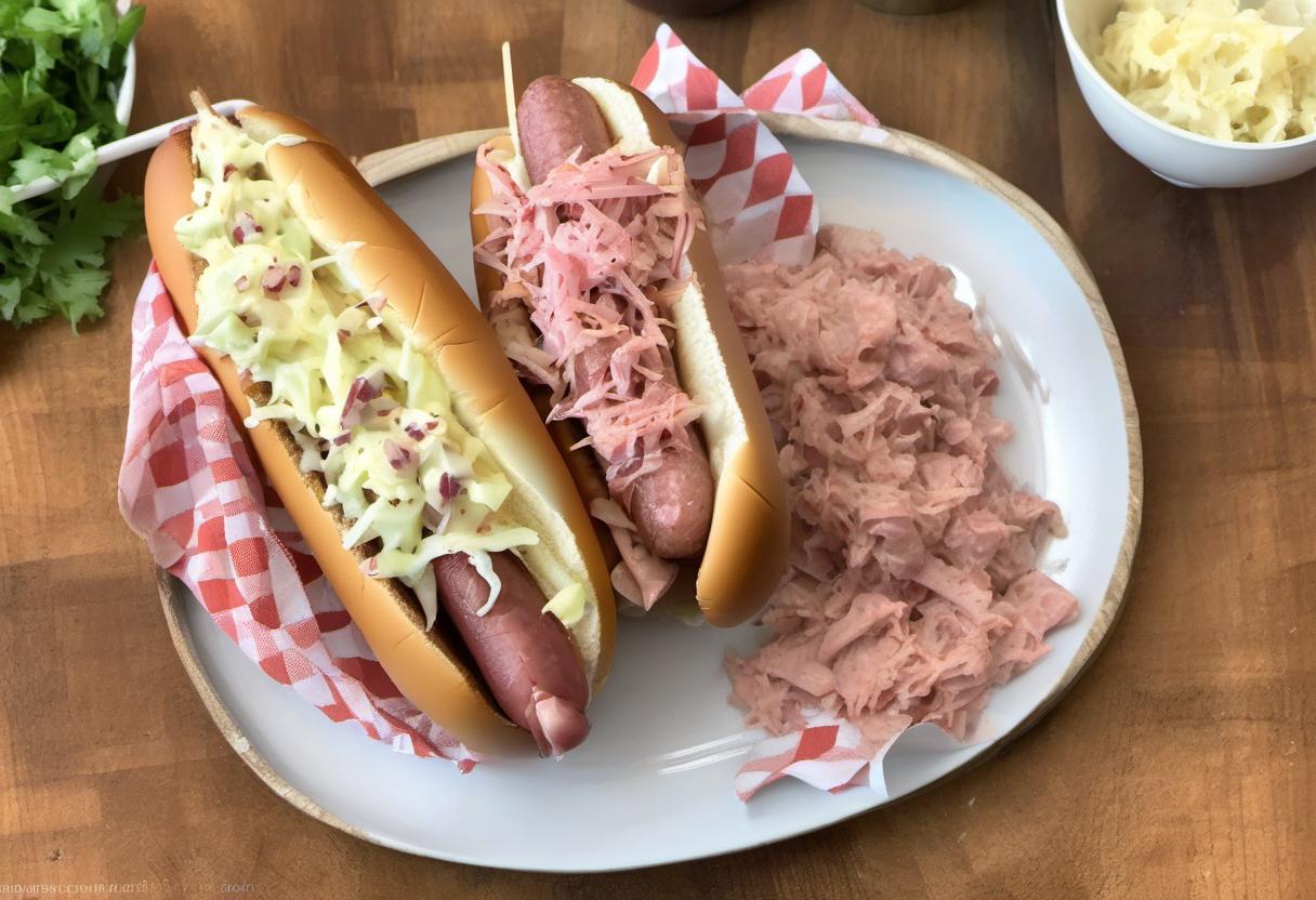 Image showing the final output answering the question: How do I make a delicious Reuben-inspired hot dog.