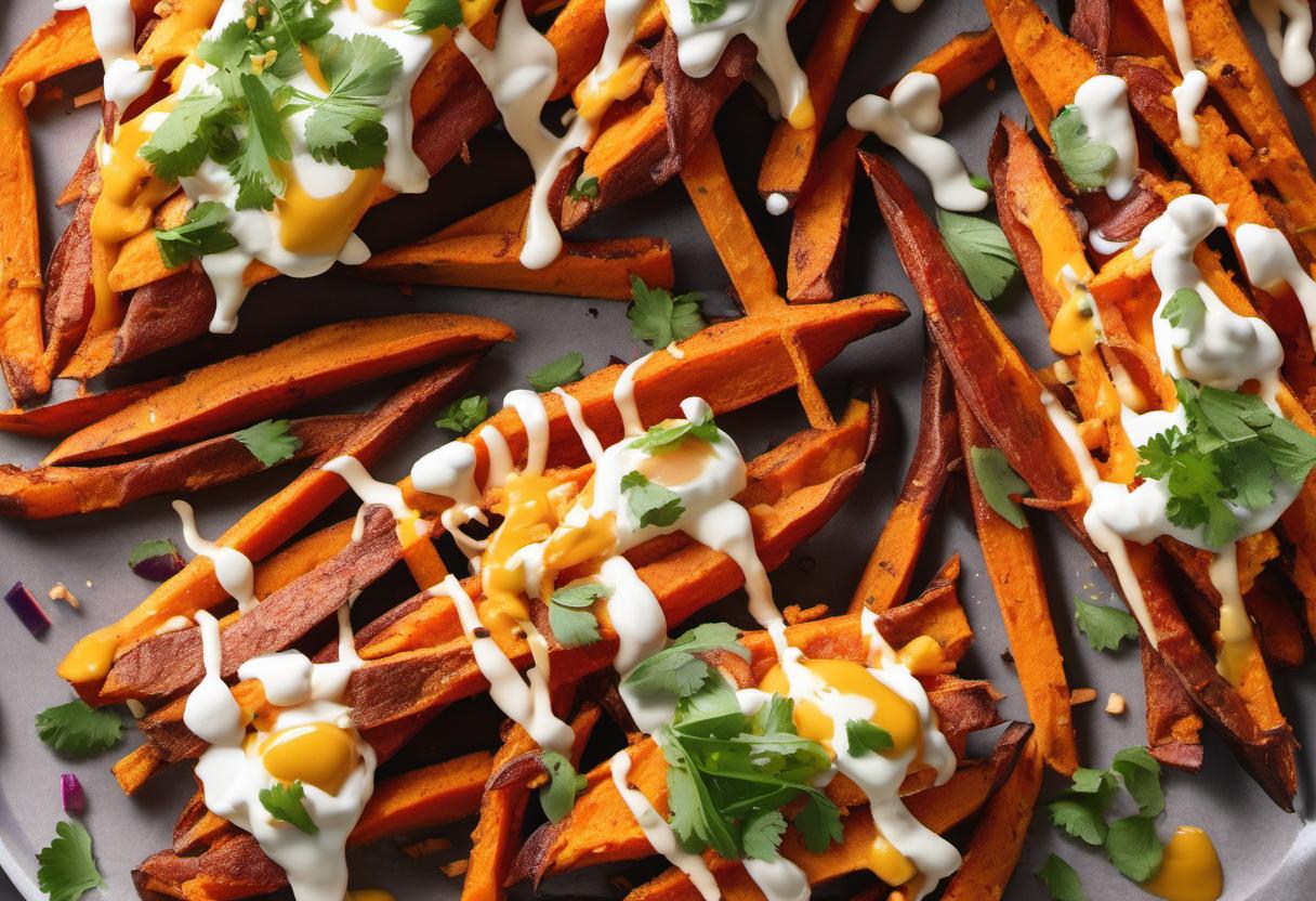 Image showing the final output answering the question: How do I bake loaded sweet potato fries.