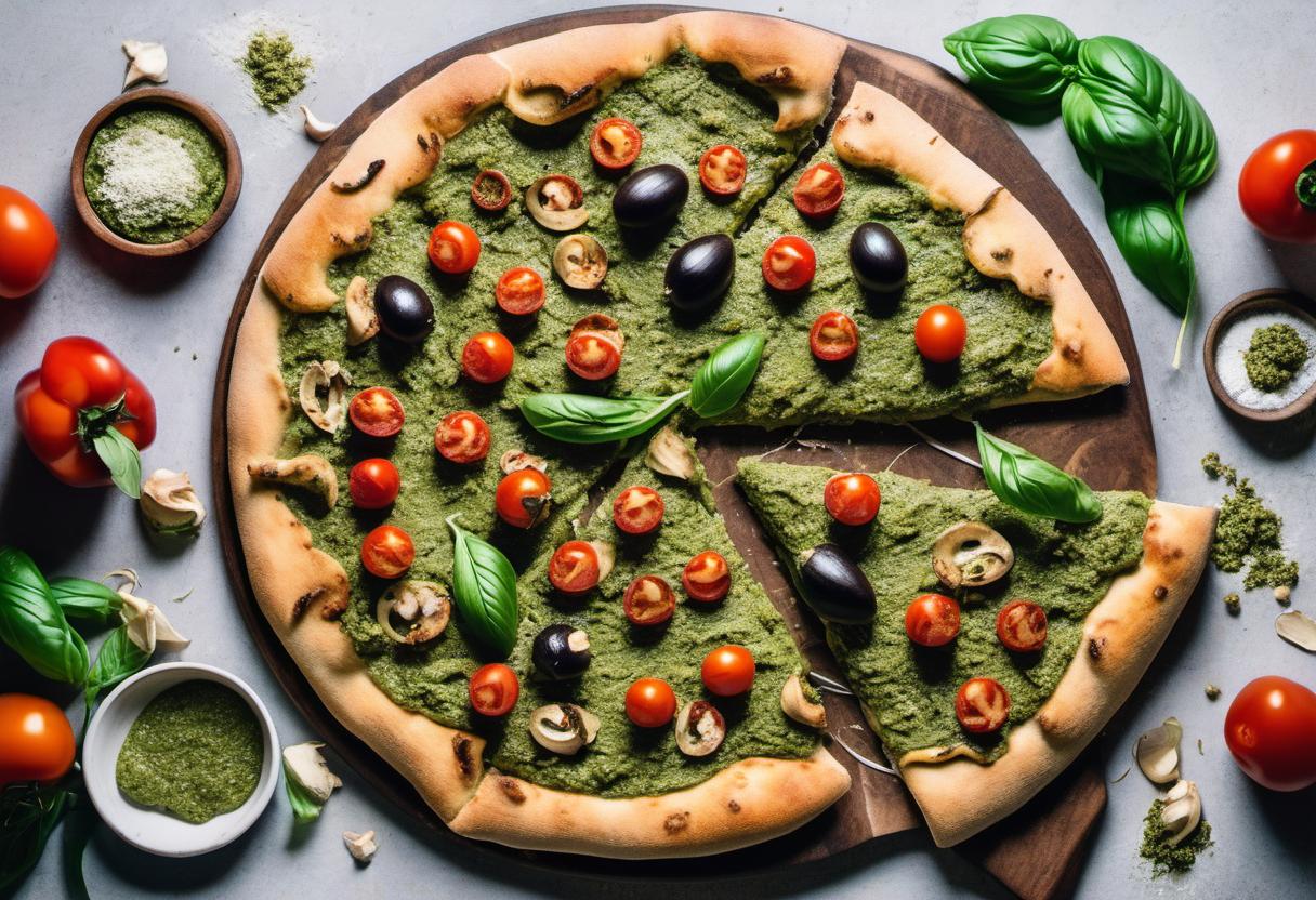 Image showing the final output answering the question: How do I bake a mouthwatering Vegan Pesto Pizza.