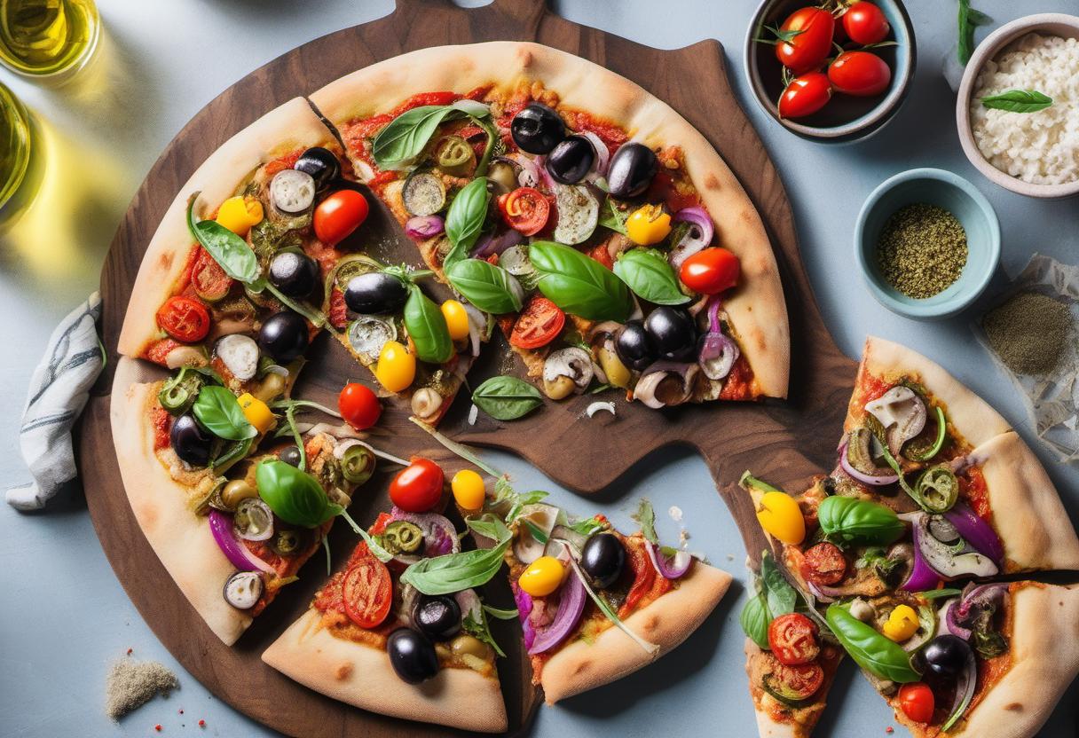 Image showing the final output answering the question: How do I prepare a Vegan Mediterranean Pizza.