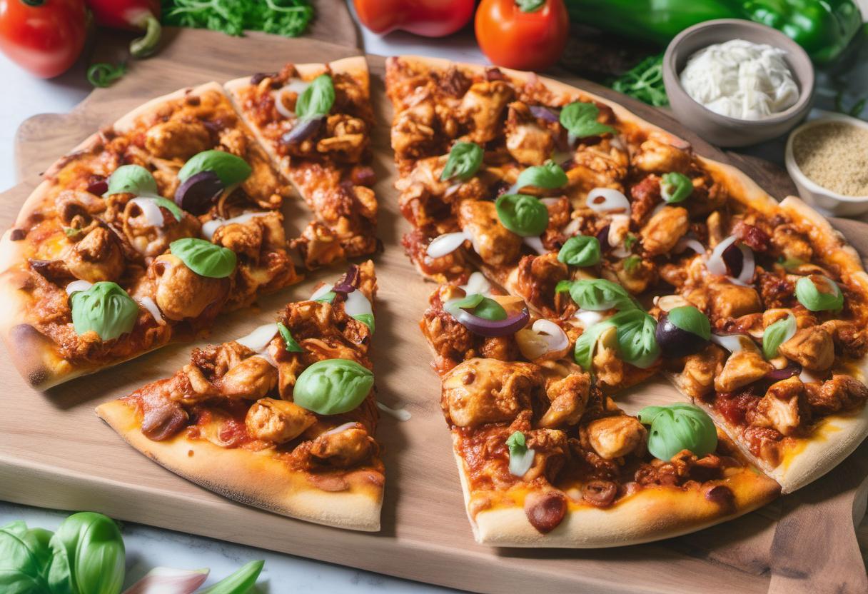 Image showing the final output answering the question: How do I make a hearty Vegan BBQ Chickn Pizza.