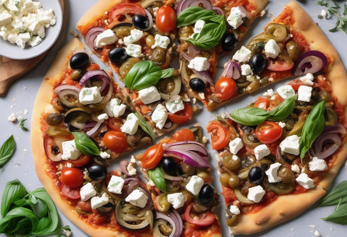 Image showing the final output answering the question: How do I create a mouthwatering Vegan Greek Pizza.