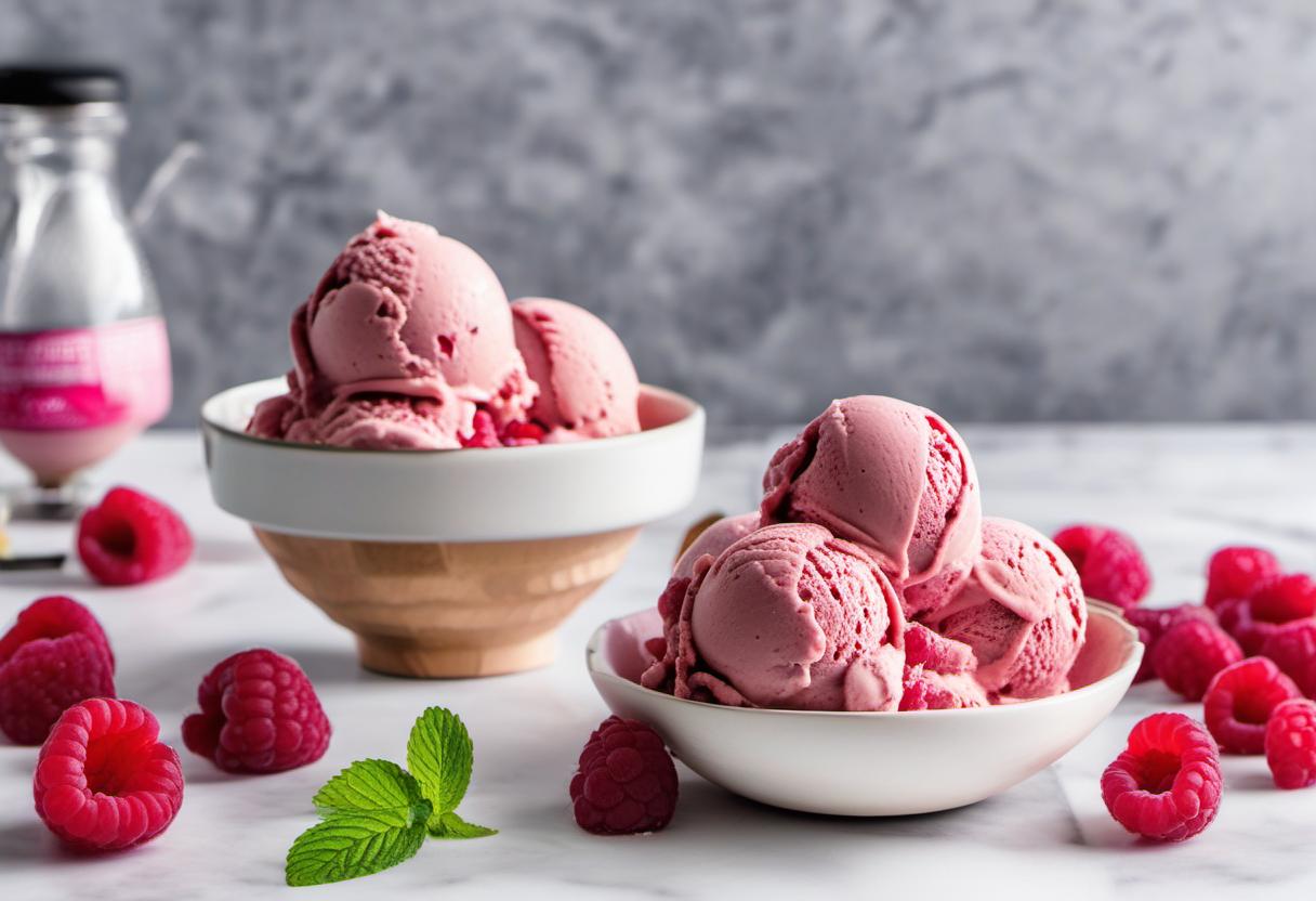 Image showing the final output answering the question: How do I create refreshing raspberry vegan ice cream.