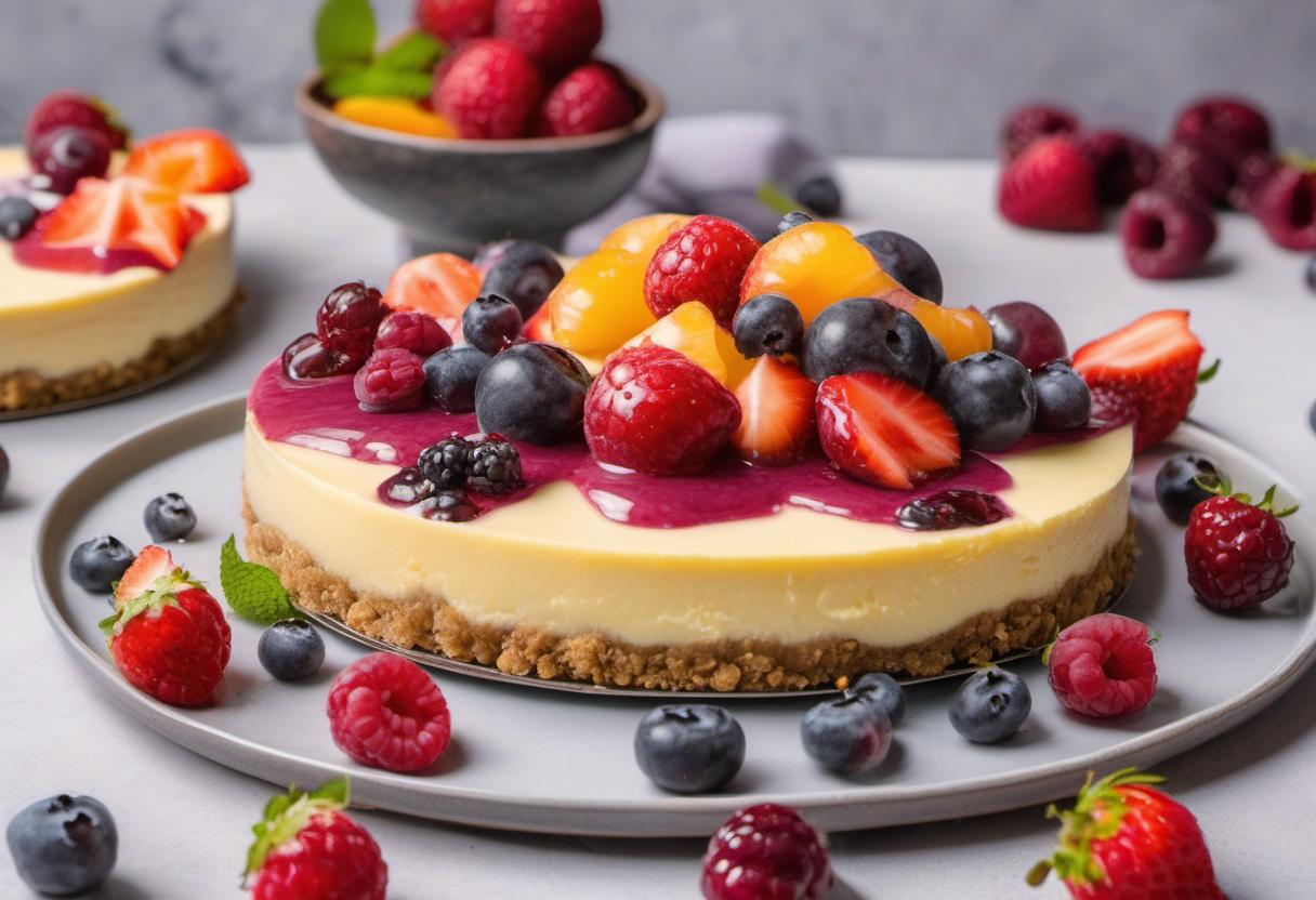 Image showing the final output answering the question: How do I create a fruity vegan cheesecake.