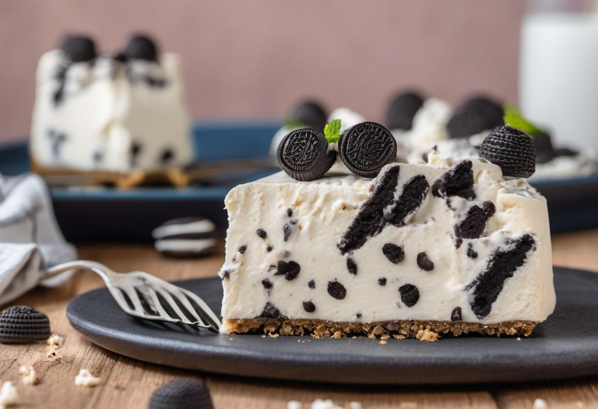 Image showing the final output answering the question: How do I make a cookies and cream vegan cheesecake.
