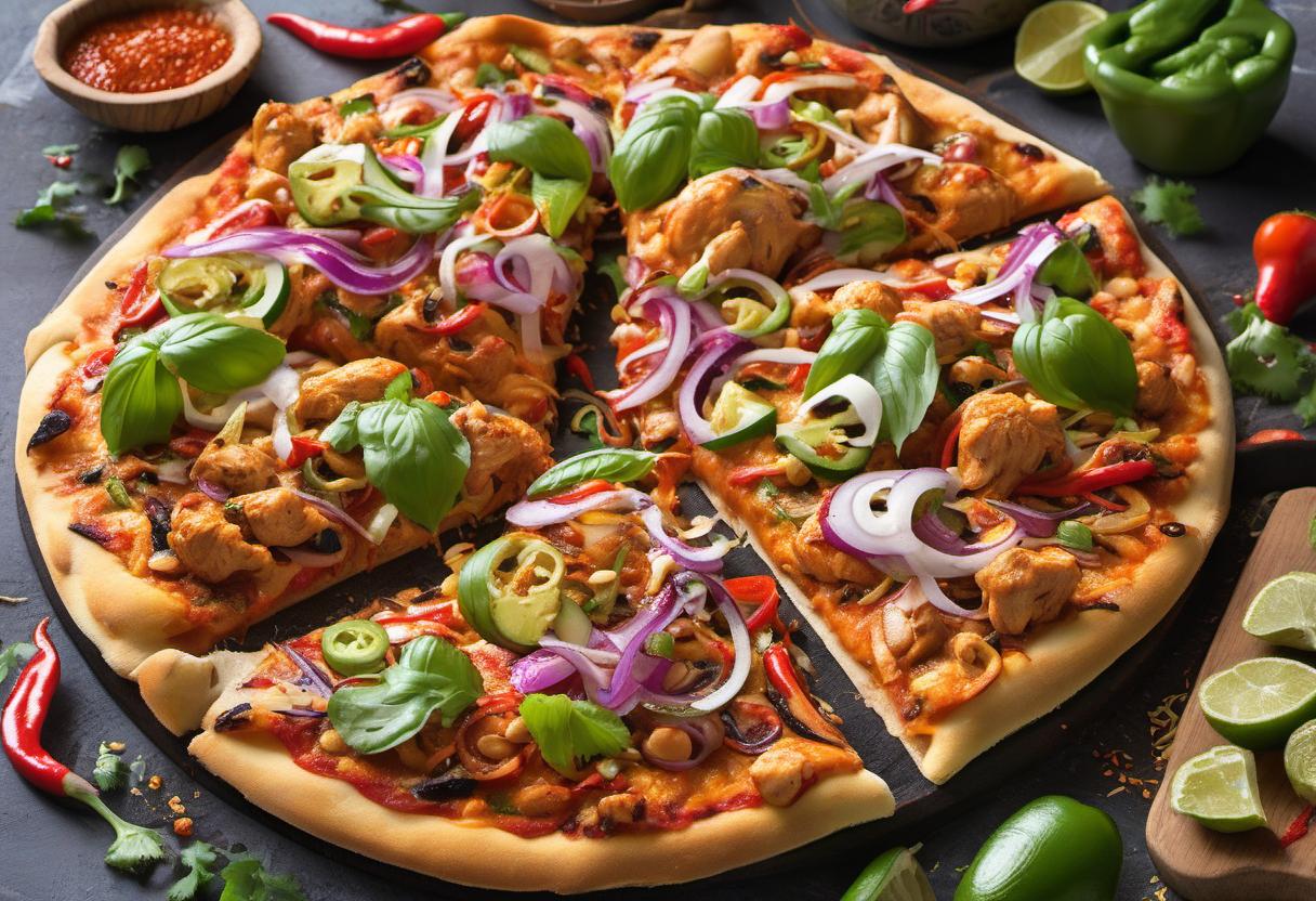 Image showing the final output answering the question: How do I make a Spicy Thai Chicken Pizza.