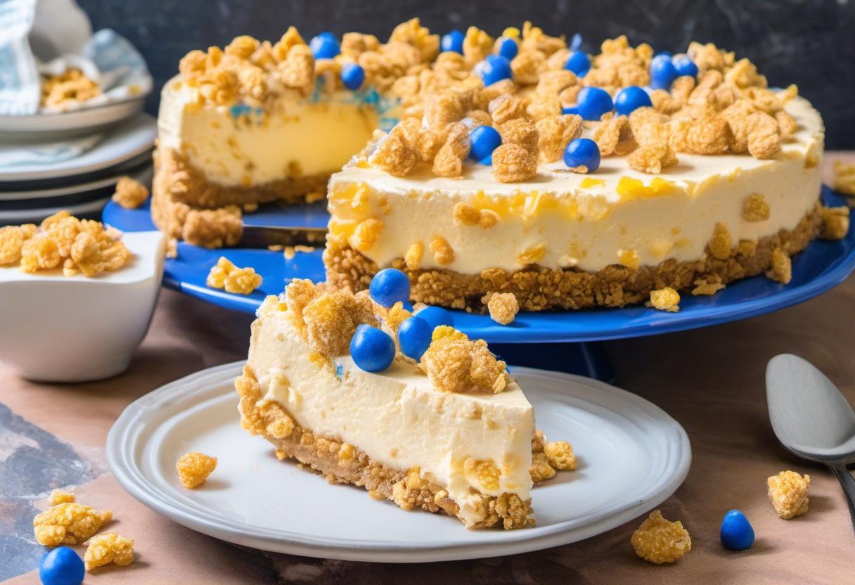 Image showing the final output answering the question: How do I bake a Capn Crunch cheesecake.
