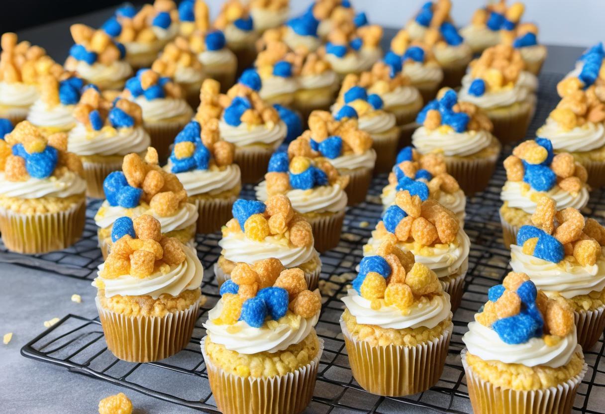 Image showing the final output answering the question: How do I make Capn Crunch Cupcakes.