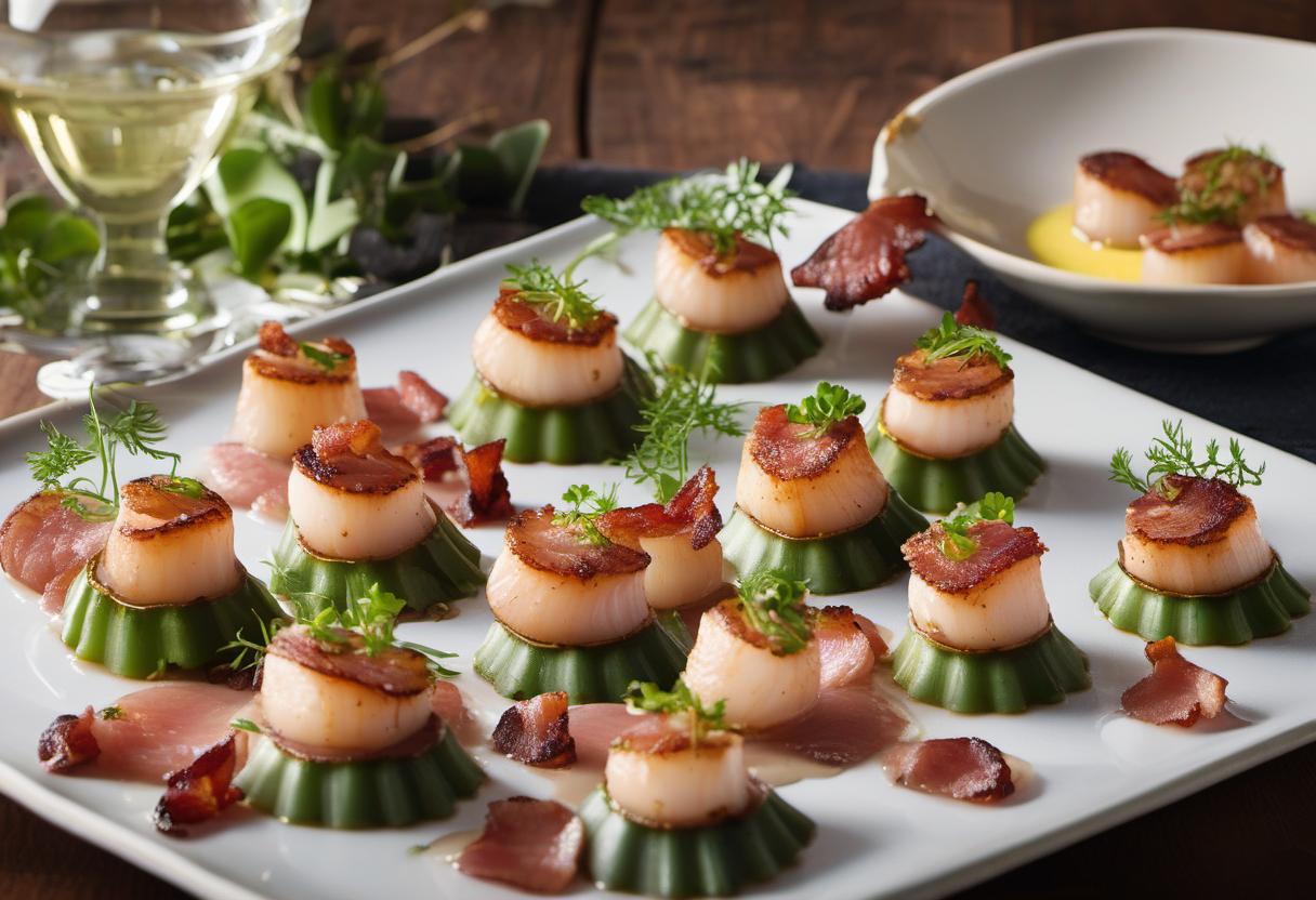 Image showing the final output answering the question: How do I create succulent scallops with bacon.