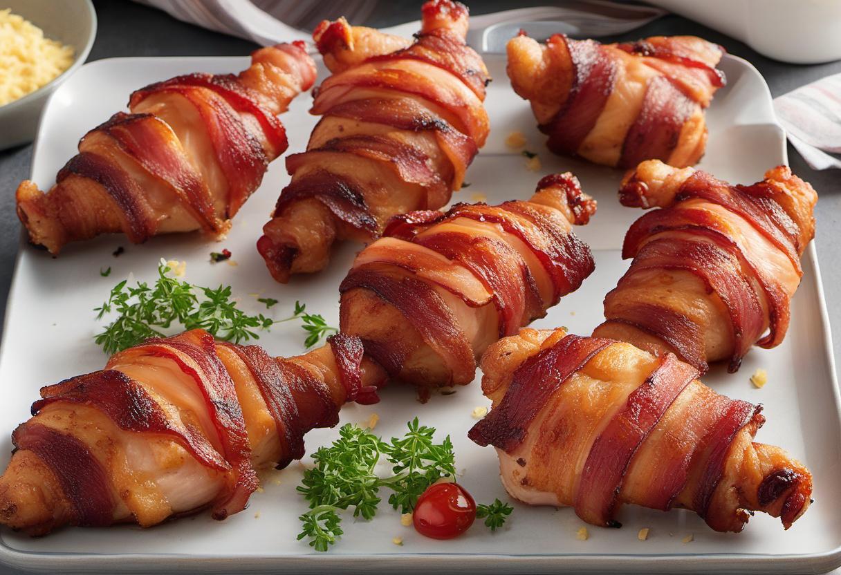 Image showing the final output answering the question: How do I make crispy bacon-wrapped chicken.