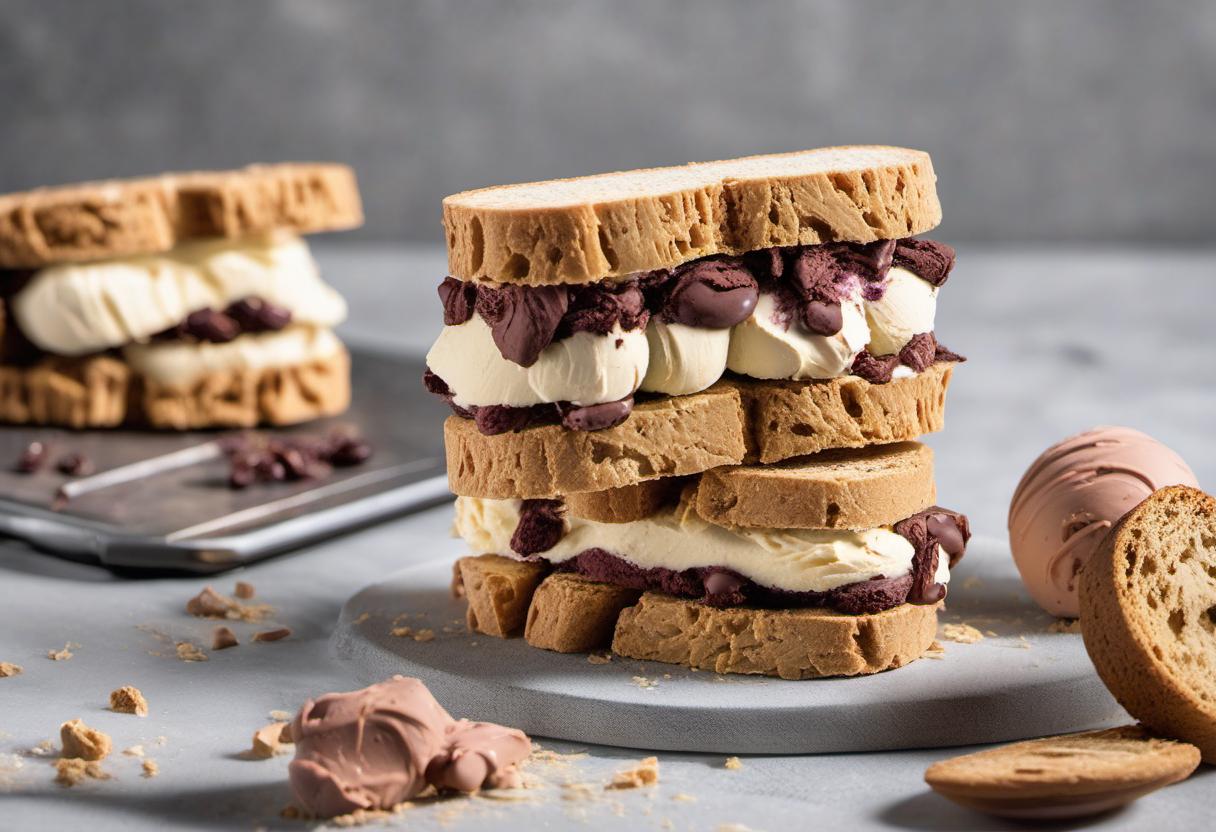Image showing the final output answering the question: How do I craft a delicious biscotti gelato sandwich.