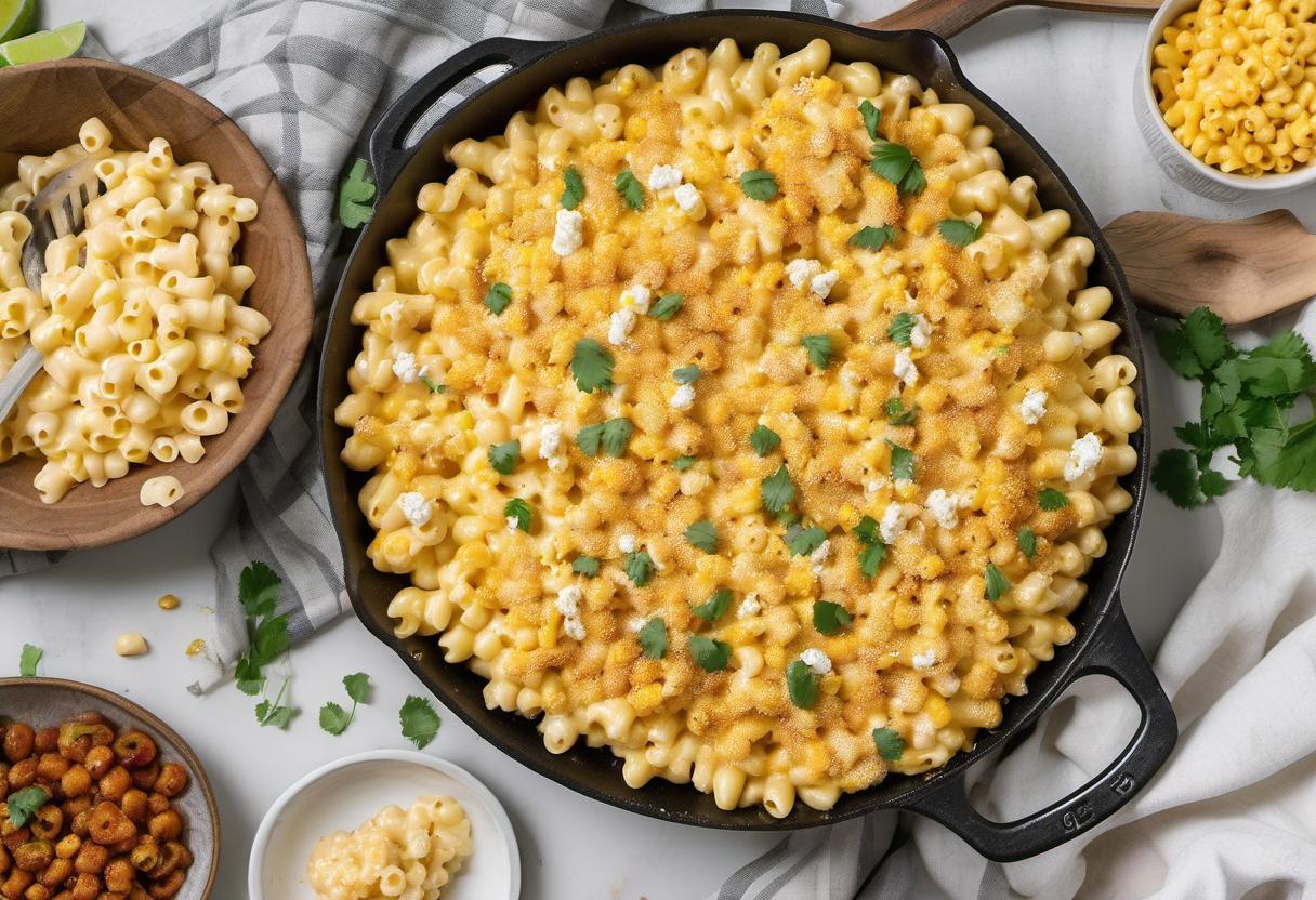 Image showing the final output answering the question: How do I make Mexican Street Corn mac and cheese.