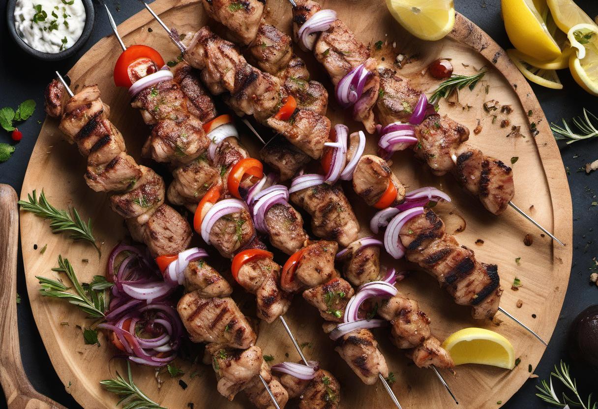 Image showing the final output answering the question: How do I marinate Greek Souvlaki meat.