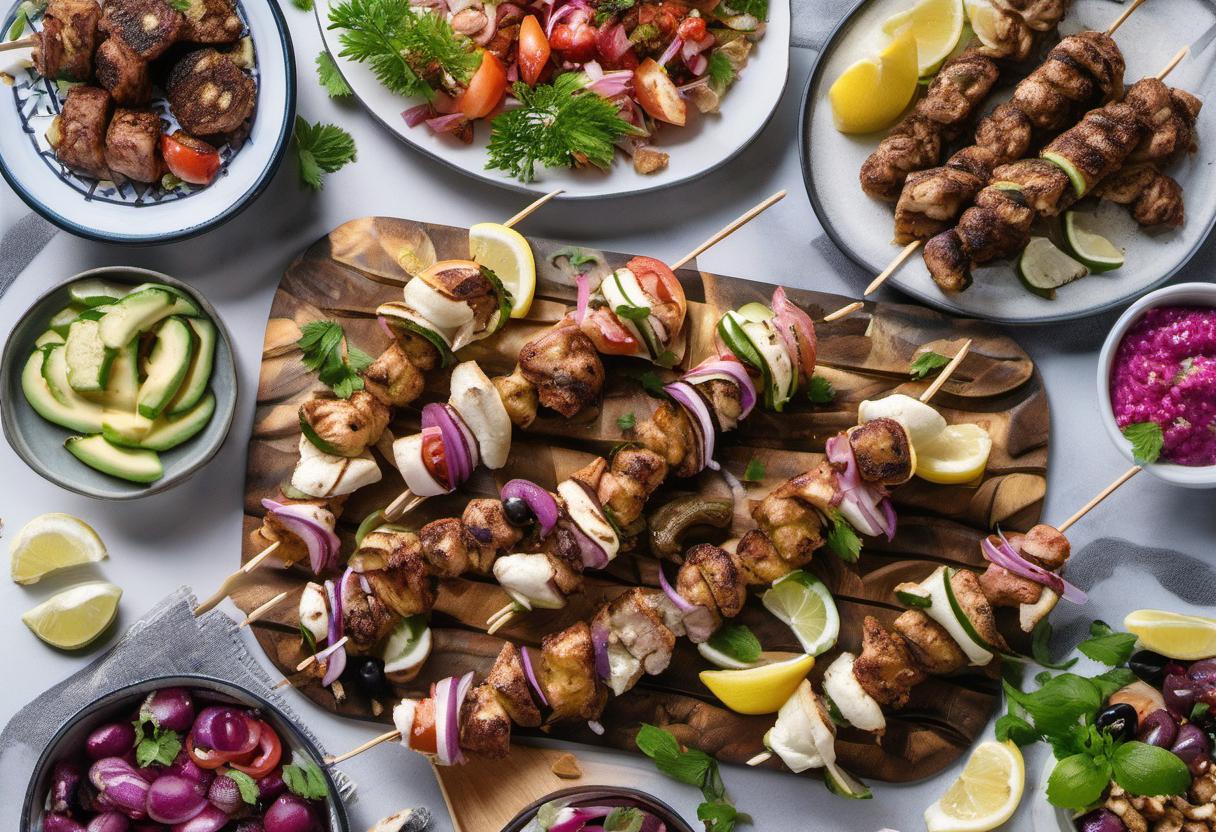 Image showing the final output answering the question: How do I assemble a Greek Souvlaki platter.