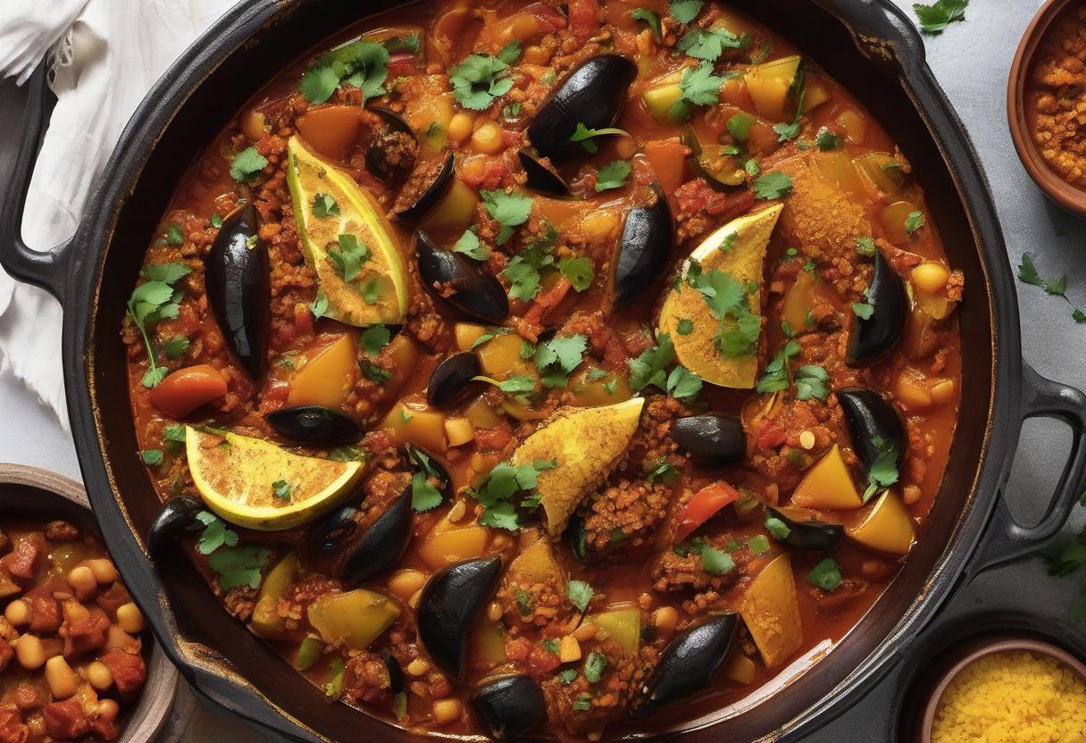 Image showing the final output answering the question: How do I make a vegetarian Moroccan Tagine.