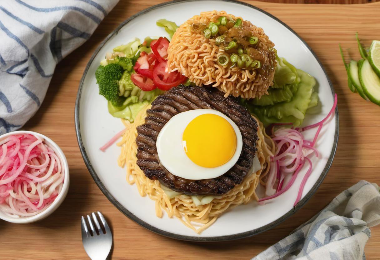 Image showing the final output answering the question: How do I add toppings to a Ramen Burger.
