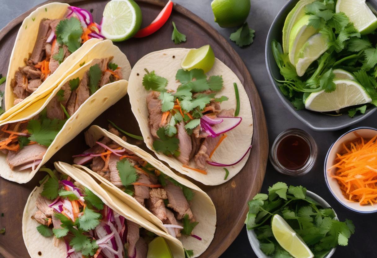 Image showing the final output answering the question: How do I marinate pork for Banh Mi Tacos.
