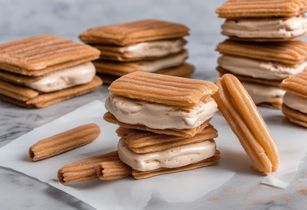 Image showing the final output answering the question: How do I make a Churro Ice Cream Sandwich.