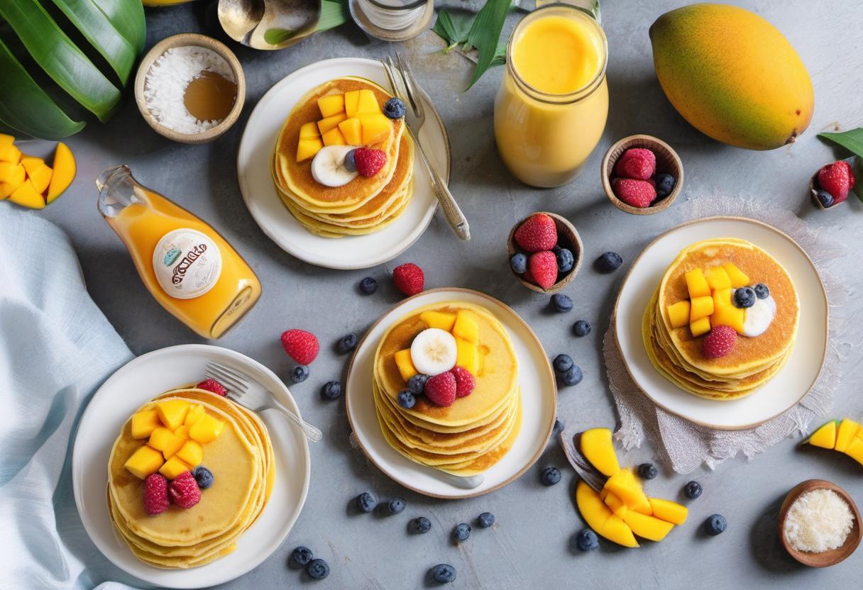 Image showing the final output answering the question: How do I whip up Mango Coconut Smoothie Pancakes.
