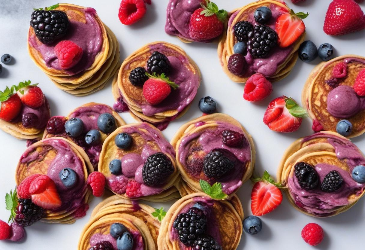 Image showing the final output answering the question: How do I whip up Mixed Berry Smoothie Pancakes.