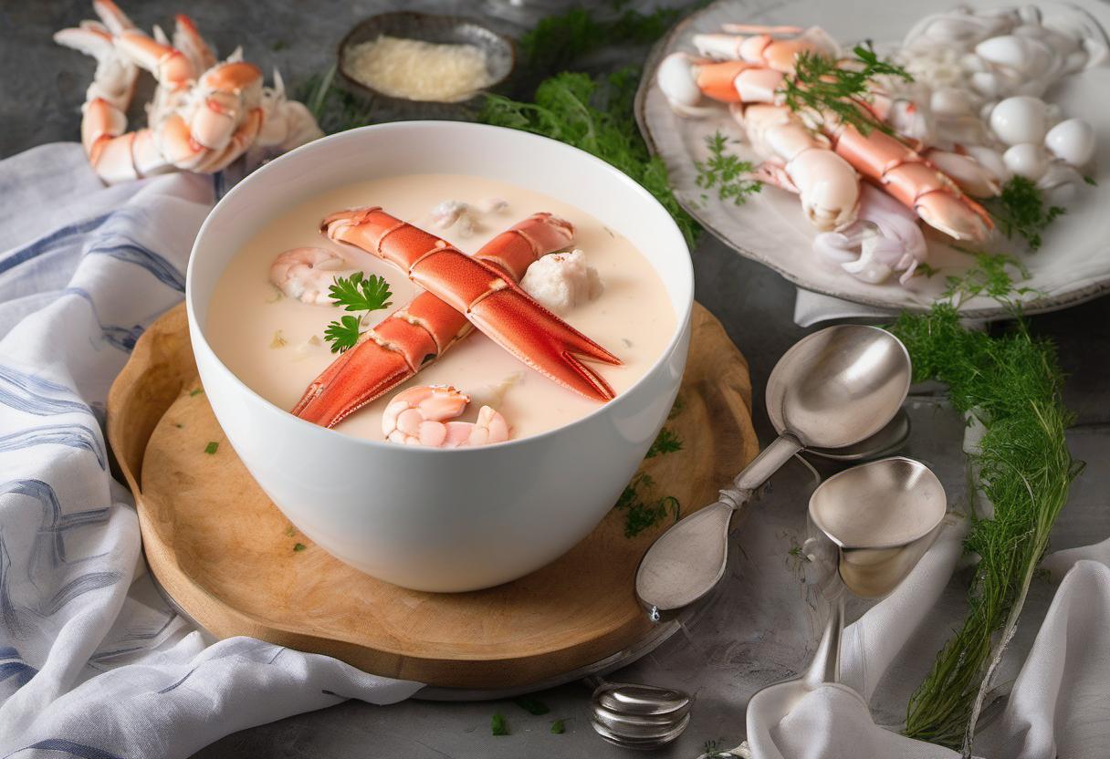 Image showing the final output answering the question: How do I make a creamy crab legs soup.
