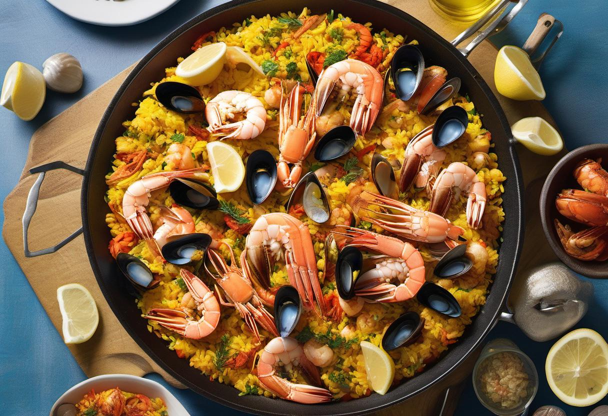 Image showing the final output answering the question: How do I create a spectacular Seafood Paella.