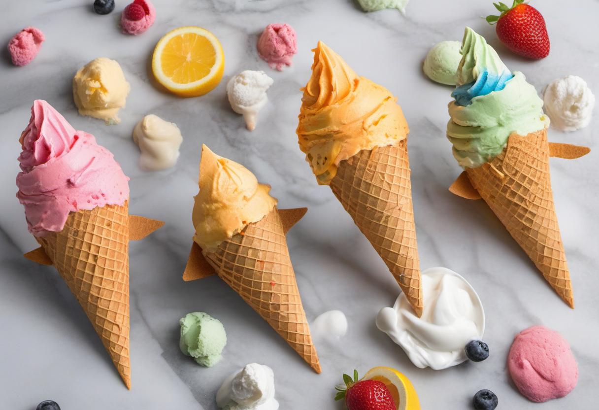 Image showing the final output answering the question: How do I make a fish-shaped cone with different flavors of ice cream.