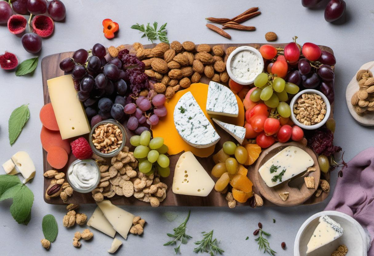Image showing the final output answering the question: How do I assemble a visually appealing vegan cheese plate.