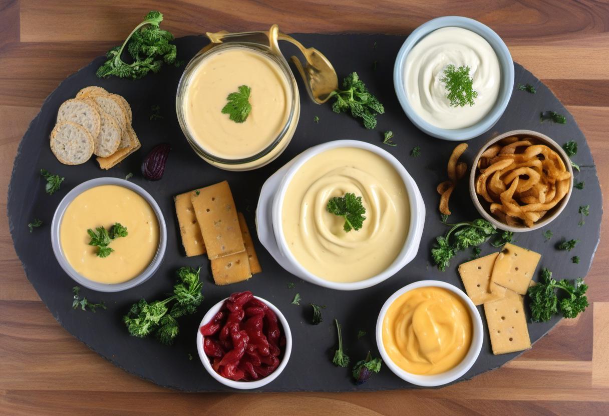Image showing the final output answering the question: How do I make vegan cheese sauces for dipping on my cheese plate.