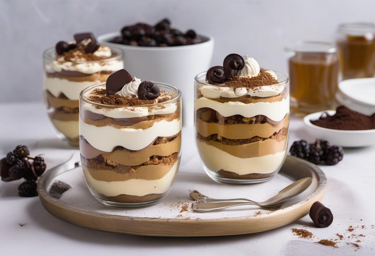 Image showing the final output answering the question: How do I prepare a Vegan Tiramisu parfait.