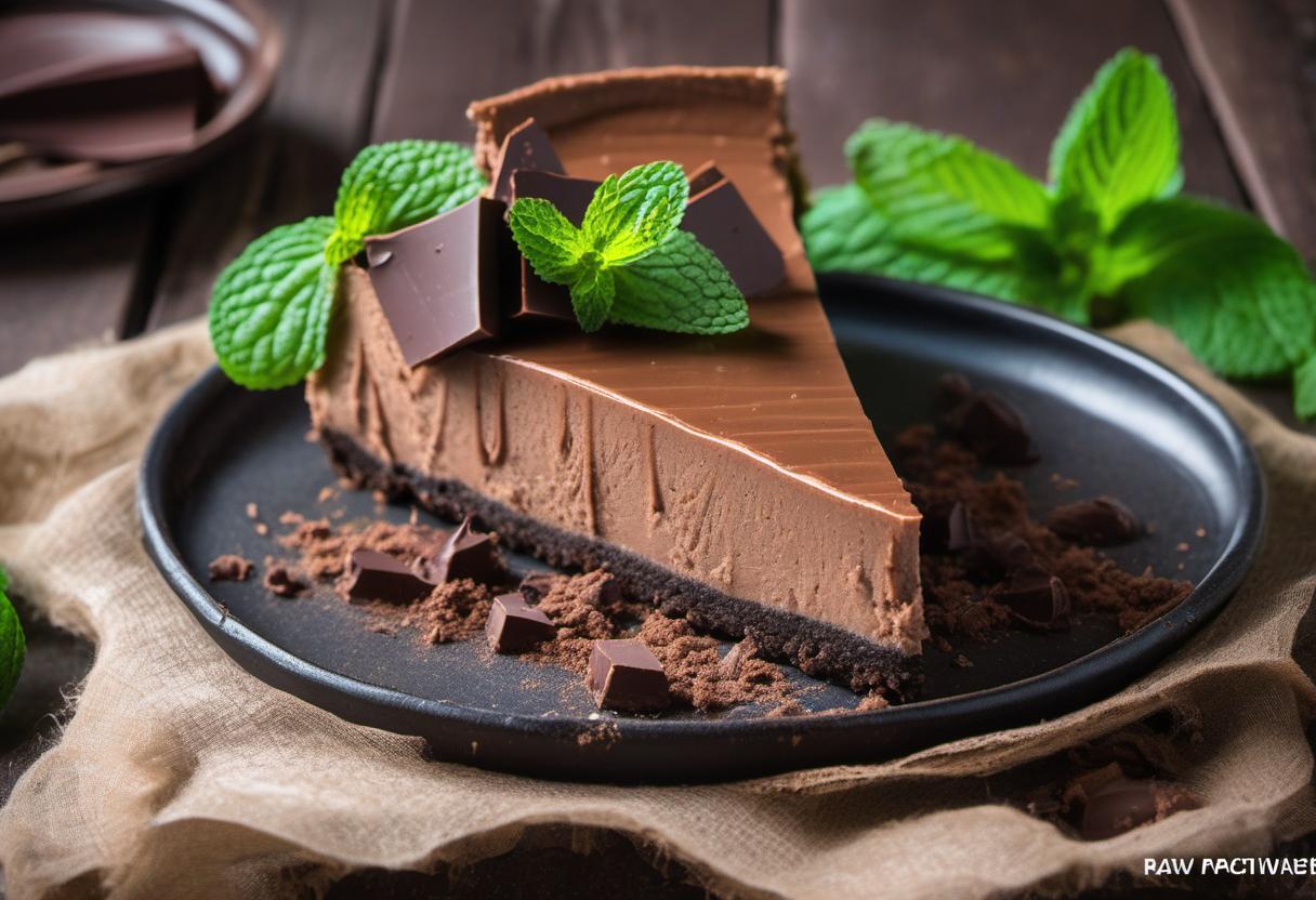 Image showing the final output answering the question: How do I bake a rich and decadent chocolate mint Raw Vegan Cheesecake.