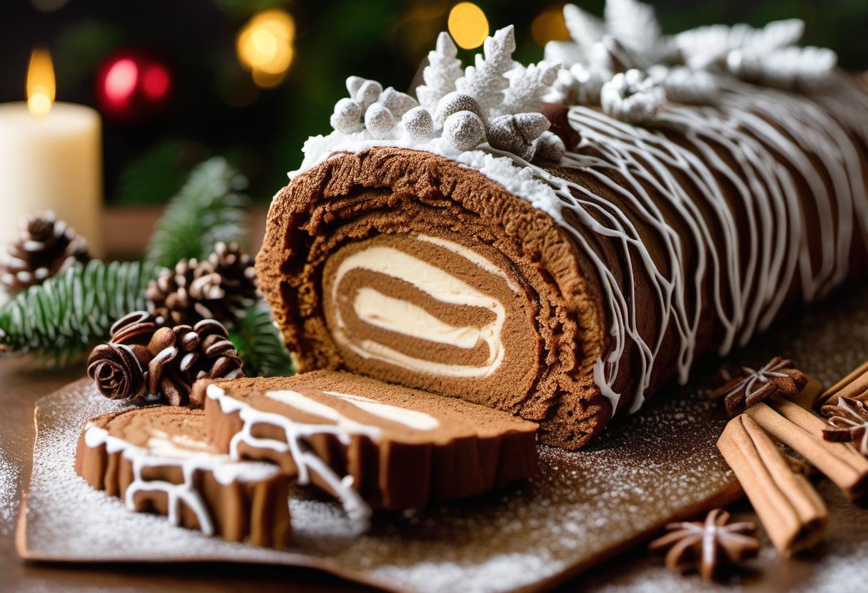Image showing the final output answering the question: How do I make a gingerbread Christmas Yule Log.