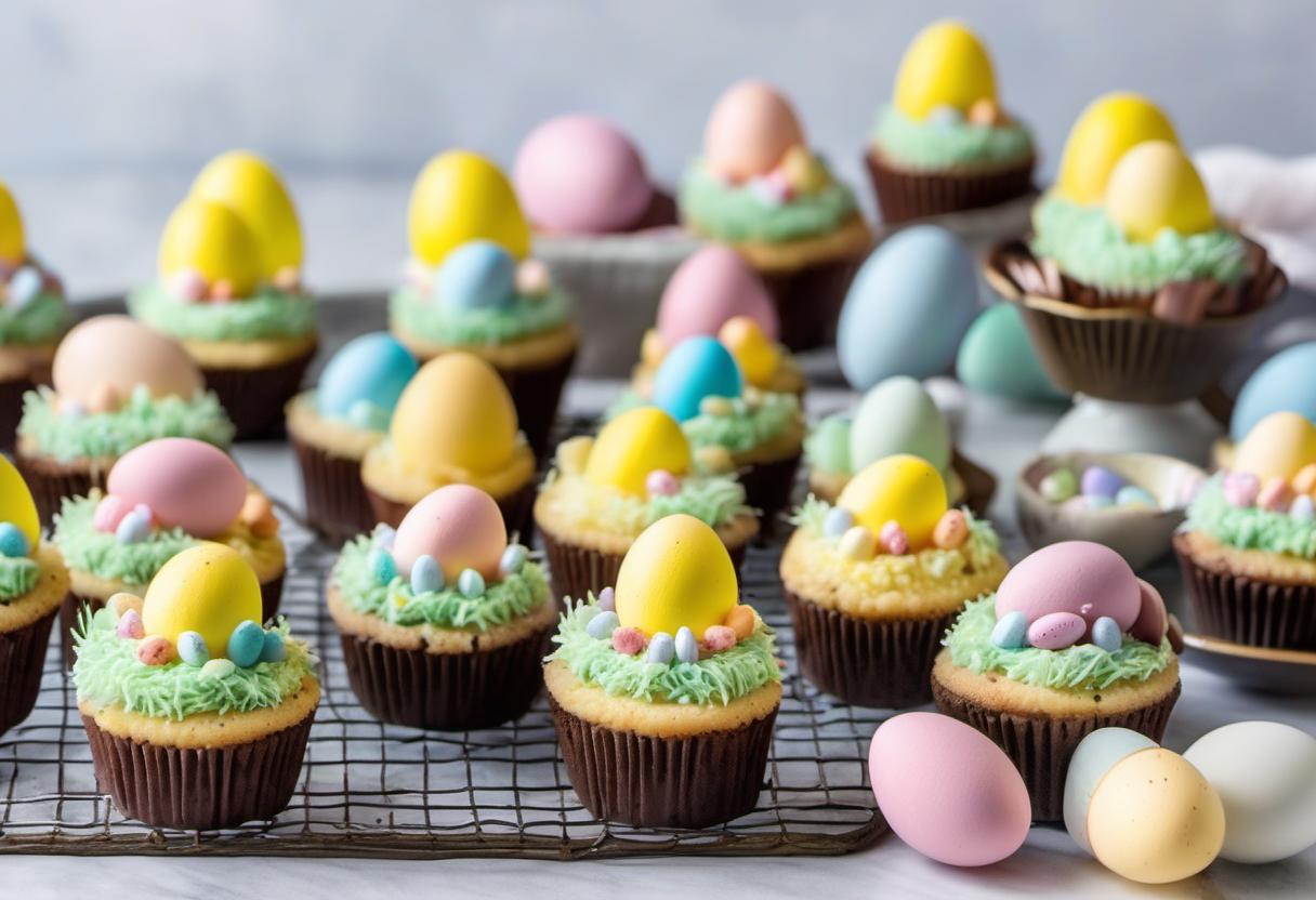 Image showing the final output answering the question: How do I make mini Easter Egg Cupcakes.