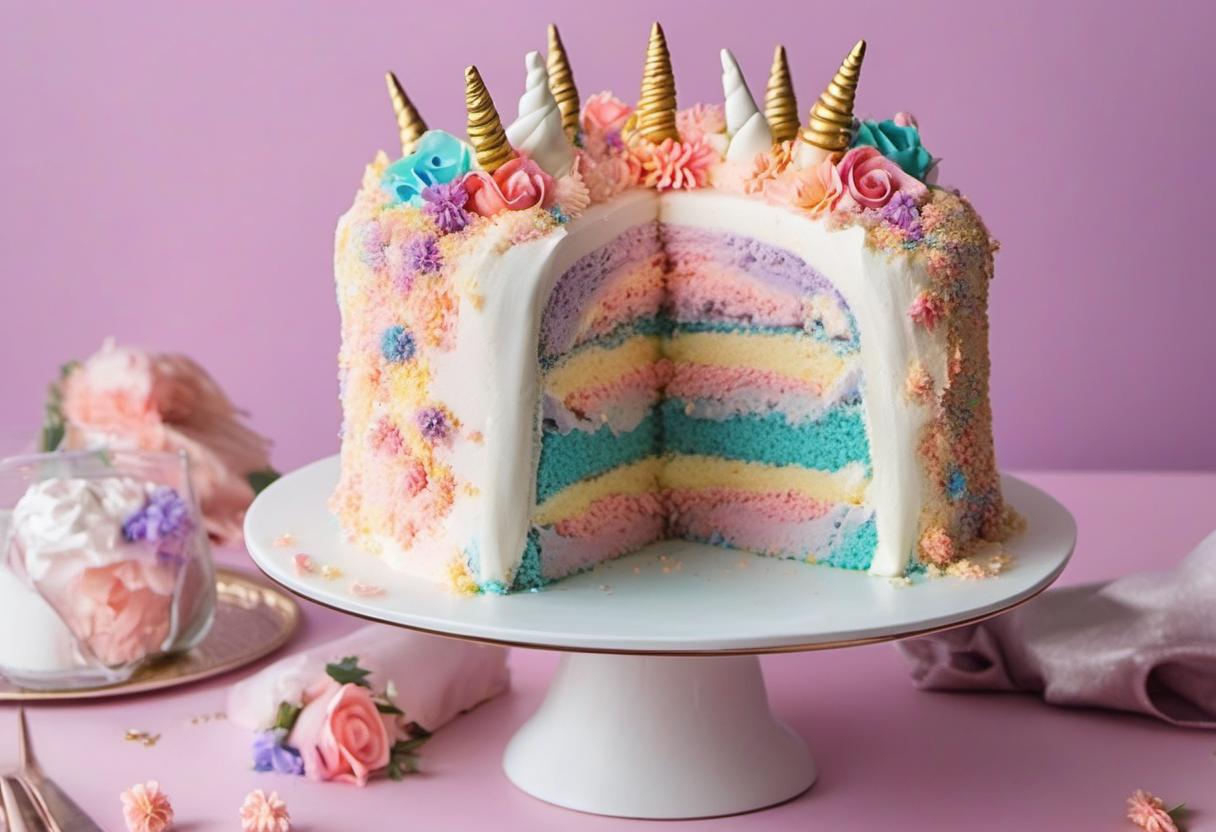 Image showing the final output answering the question: How do I create a unicorn cake.