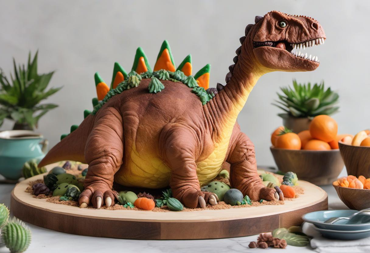 Image showing the final output answering the question: How do I make a dinosaur cake.