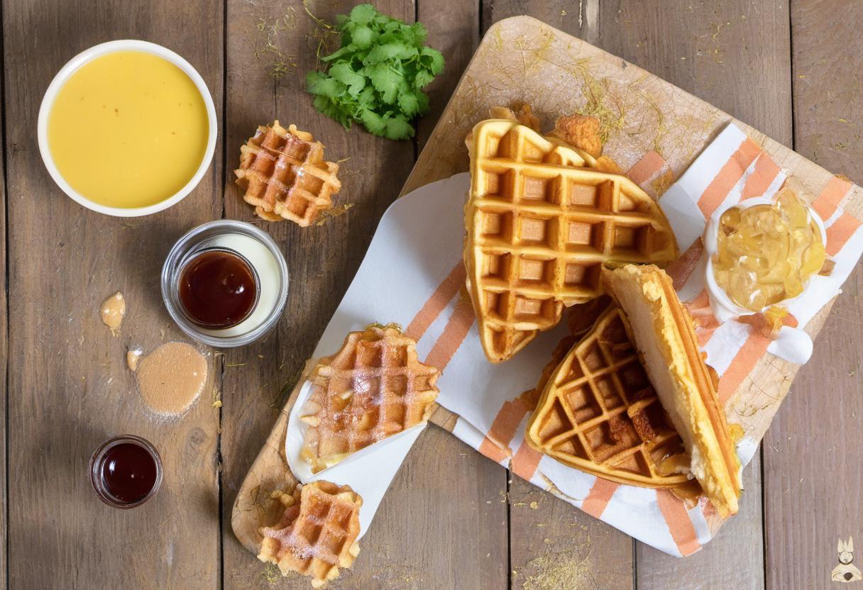 Image showing the final output answering the question: How do I make a crispy chicken and waffles sandwich.